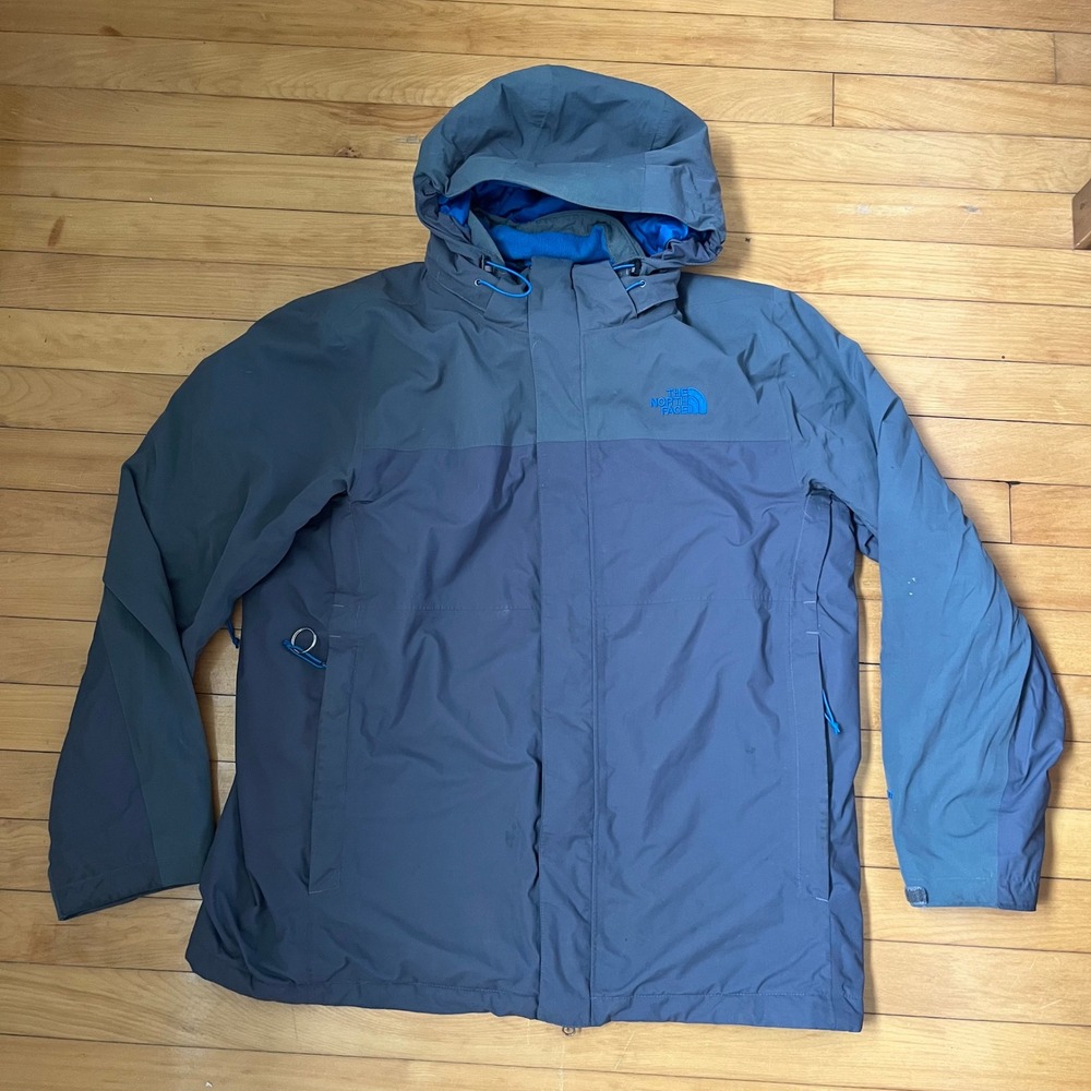 The North Face Mens Hooded Jacket Grey Blue Fleece Lined Large Gorpcore Hiking